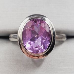 Genuine Amethyst Ring 925 Sterling Silver Silver Ring Purple Ring Bezel Set Ring